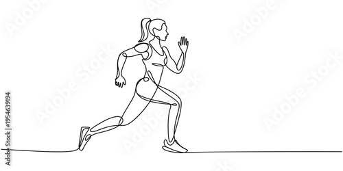 Woman Runner One Line Drawing. Running Abstract Minimal Drawing. Continuous One Line Woman Run Sport Illustration. Modern Trendy Contour Drawing