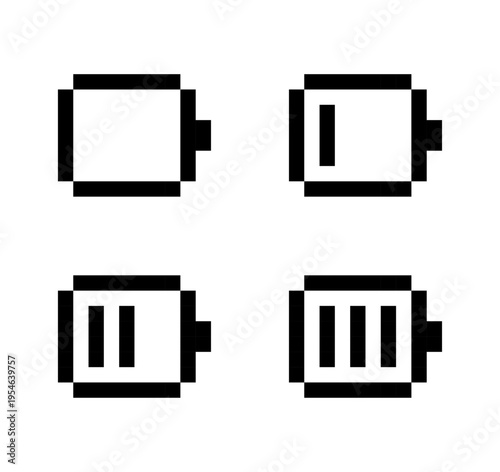 Retro Pixelated Battery Charge Level Icon Set, Vector illustration.