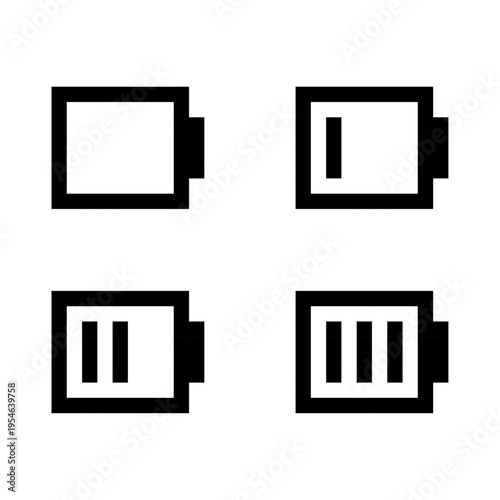 Retro Pixelated Bold Battery Charge Level Icon Set, Vector illustration.