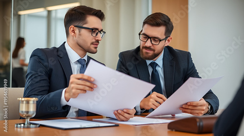 businessman reading documents at meeting, business partner considering contract terms before signing checking legal contract law conditions