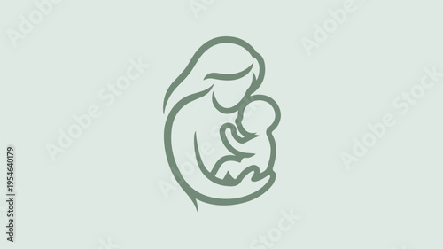 Minimalist line art icon of a mother holding and nursing her baby symbolizing love care and nurturing in a simple elegant design