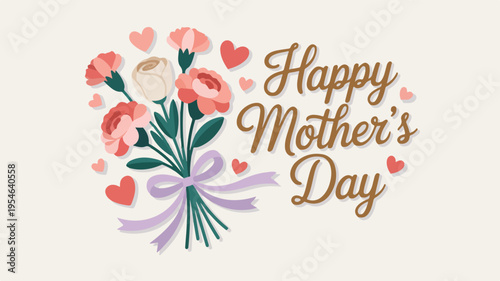 Elegant mother's day greeting with flowers and hearts on cream background