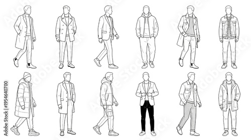 Male Walking Sequence Croquis Sheet Step Movement Study Fashion Figure Outline Reference Vector