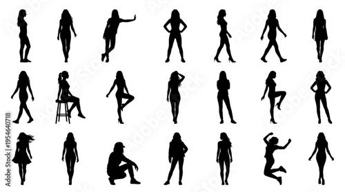 Female Fashion Model Silhouette Pose Collection Body Shape Figure Outline Vector Design Sheet