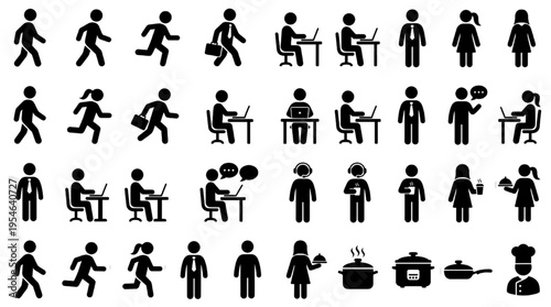 Family Daily Life Silhouette Icon Set People Activity Household Routine Interaction Vector Symbols