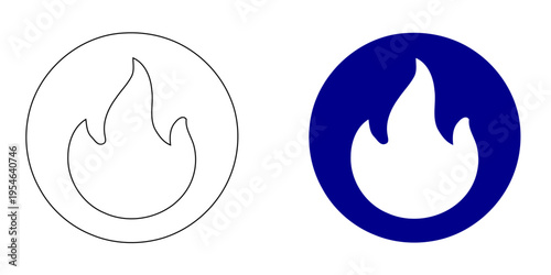 Fire flame icon for flammable hazard warning and energy heat concept navy blue minimalist vector illustration isolated on white background