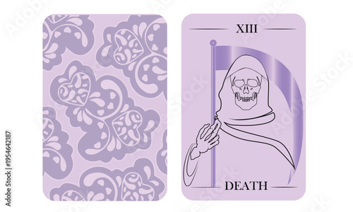 Death Tarot Card Vector Illustration – Major Arcana XIII Mystical Purple Occult Tarot Deck Design