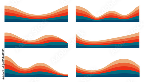 Retro rainbow background. Groovy header for vintage 70s banners. Abstract striped wavy flow for poster design. Playful dynamic dividers and bottoms for modern flyers. Vector borders