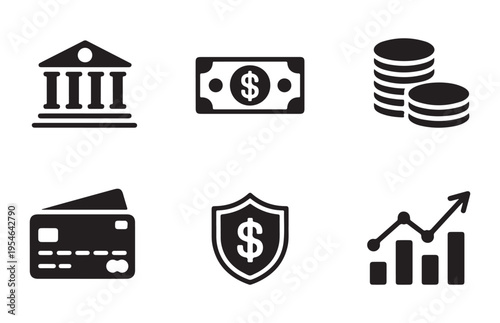 Finance icon set business and banking symbols vector illustration with solid style for web and app design