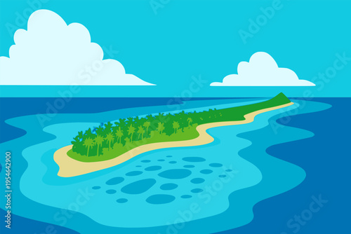 beautiful tropical island on the ocean nature view landscape background flat color vector illustration template design
