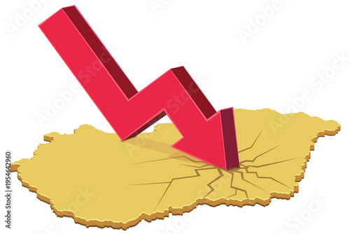 Carte 3D de la Hongrie jaune et récession