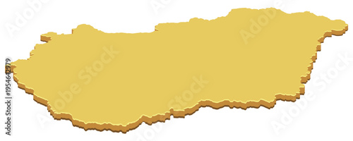 3D isometric map of Hungary with a yellow texture representing national borders, European geography, and luxury territorial branding (cut out)