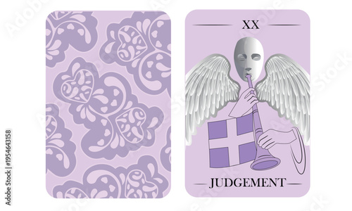Judgement Tarot Card Vector Illustration – Major Arcana XX Mystical Purple Tarot Deck Design