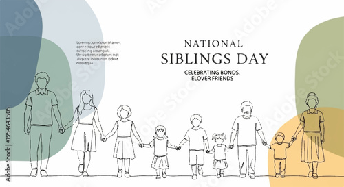 Family bonding on national siblings day with diverse group of siblings and parents