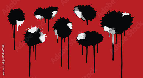 Black and white paint splatters falling.