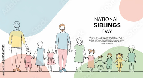 Family celebrating national siblings day with diverse group of children and adults