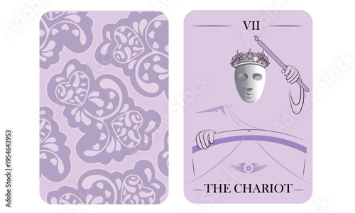 The Chariot Tarot Card Vector Illustration – Major Arcana VII Mystical Purple Tarot Deck Design