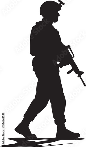 Patriot family watching soldier parade vector silhouette illustration liberty march background scene
