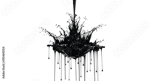 Ink Drop Splashing Liquid Black.
