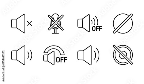 Mute audio outline icons speaker volume off vector set