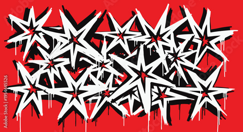 Graffiti Stars on Red Background.