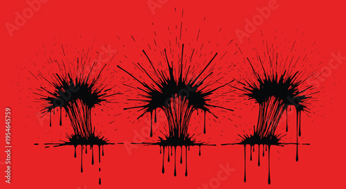 Ink Blots on Red Background.