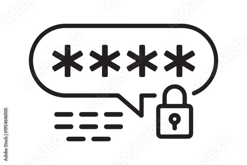 Speech bubble with asterisks and padlock icon symbolizing password entry security and private communication