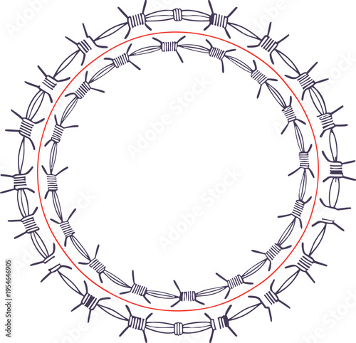 Barbed Wire Circle Frame Design Element.