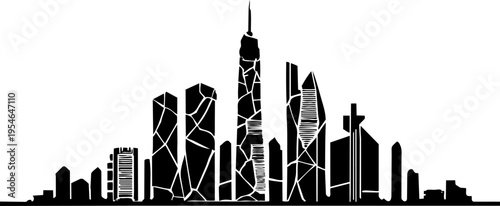 Modern City Skyline Silhouette with Geometric Building Designs.