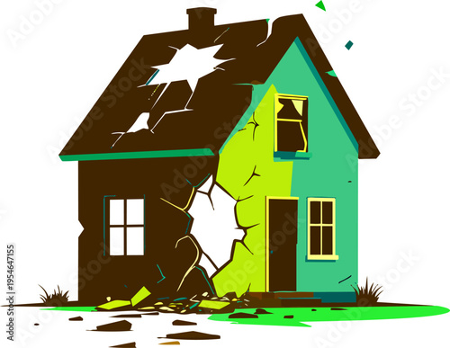 Dilapidated House Contrasted with Renovated Home.