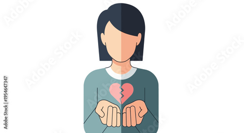 Woman with broken heart symbol, representing emotional pain and heartbreak