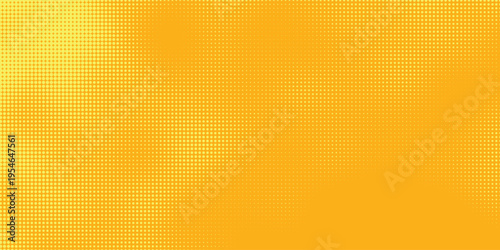 Yellow halftone pattern. Retro comic gradient background. Bright orange pixelated dotted texture overlay. Cartoon pop art faded gradient pattern. Vector backdrop for poster  banner  advertisement
