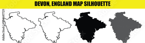 Cuadro en lienzo Devon england map silhouette illustration vector different styles white outline
