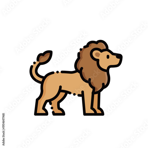 A cute cartoon lion standing, with a thick brown mane and a gentle yet spirited expression. Ideal for zoo, wildlife, or children's design themes, with scalable vectors.