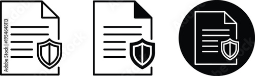 Document security icons with shields and paper illustrations