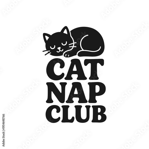 Black cat sleeping logo design
