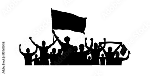 Football fans silhouettes, soccer fans with flags and scarves isolated