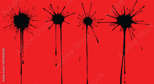 Black dandelion flowers on red.