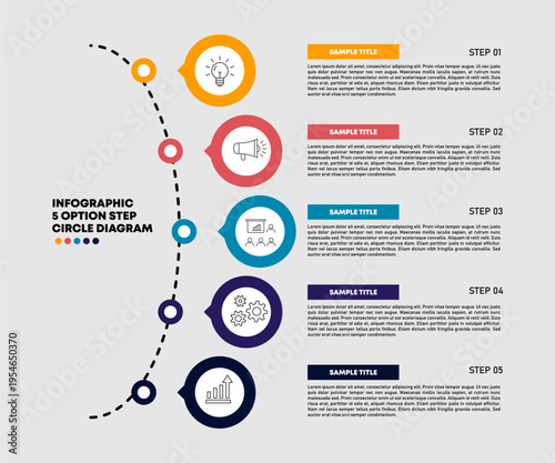 vector business infographic with 5 step options for visual presentations, infographic 5 steps. editable vectors