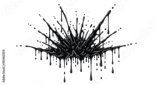 Black Ink Splatter on White Background.