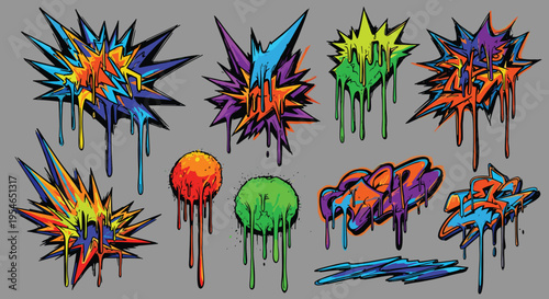 Colorful graffiti explosion shapes designs.