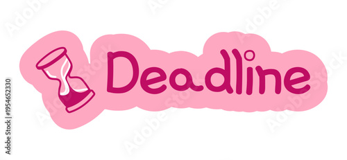 Deadline hand drawn line sticker illustration. Urgent task. Due reminder. Hourglass sandglass. Digital planning clip art in doodle style. Colorful planner icon label. Bullet journal die cut element
