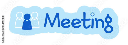 Meeting hand drawn line sticker illustration. Group people appointment. Team office work. Digital planning clip art in doodle style. Colorful planner icon label. Bullet journal die cut element