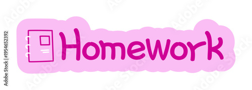 Homework hand drawn line sticker illustration. School assignment. Study notebook. Student remind. Digital planning clip art in doodle style. Colorful planner icon label. Bullet journal die cut element