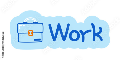 Work hand drawn line sticker illustration. Office briefcase. Job reminder. Business task. Digital planning clip art in doodle style. Colorful planner icon label. Bullet journal die cut element