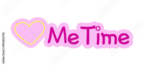 Me time hand drawn line sticker illustration. Self-care heart. Relaxation break. Wellness routine. Digital planning clip art in doodle style. Colorful planner label. Bullet journal die cut element