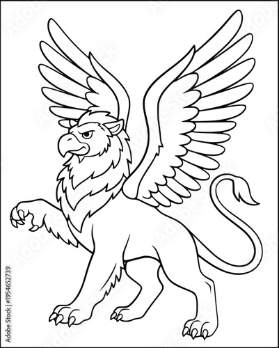 Gryphon coloring page features a fierce mythical beast with raised talons