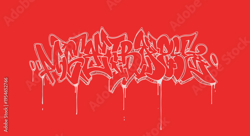 Graffiti letters on red background.