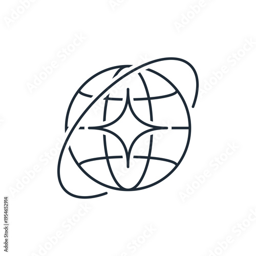 Global communications or networks.International functions, flows. Vector linear icon, illustration isolated on a white background.