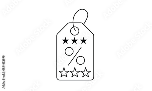 Discount price tag icon with percentage symbol and stars for retail sale promotion and special offer. Editable stroke. Vector illustration.